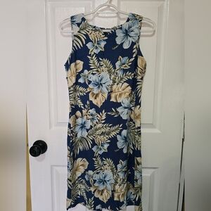 Izod Navy Floral Maxi Dress with Blue & Cream Hibiscus Print
